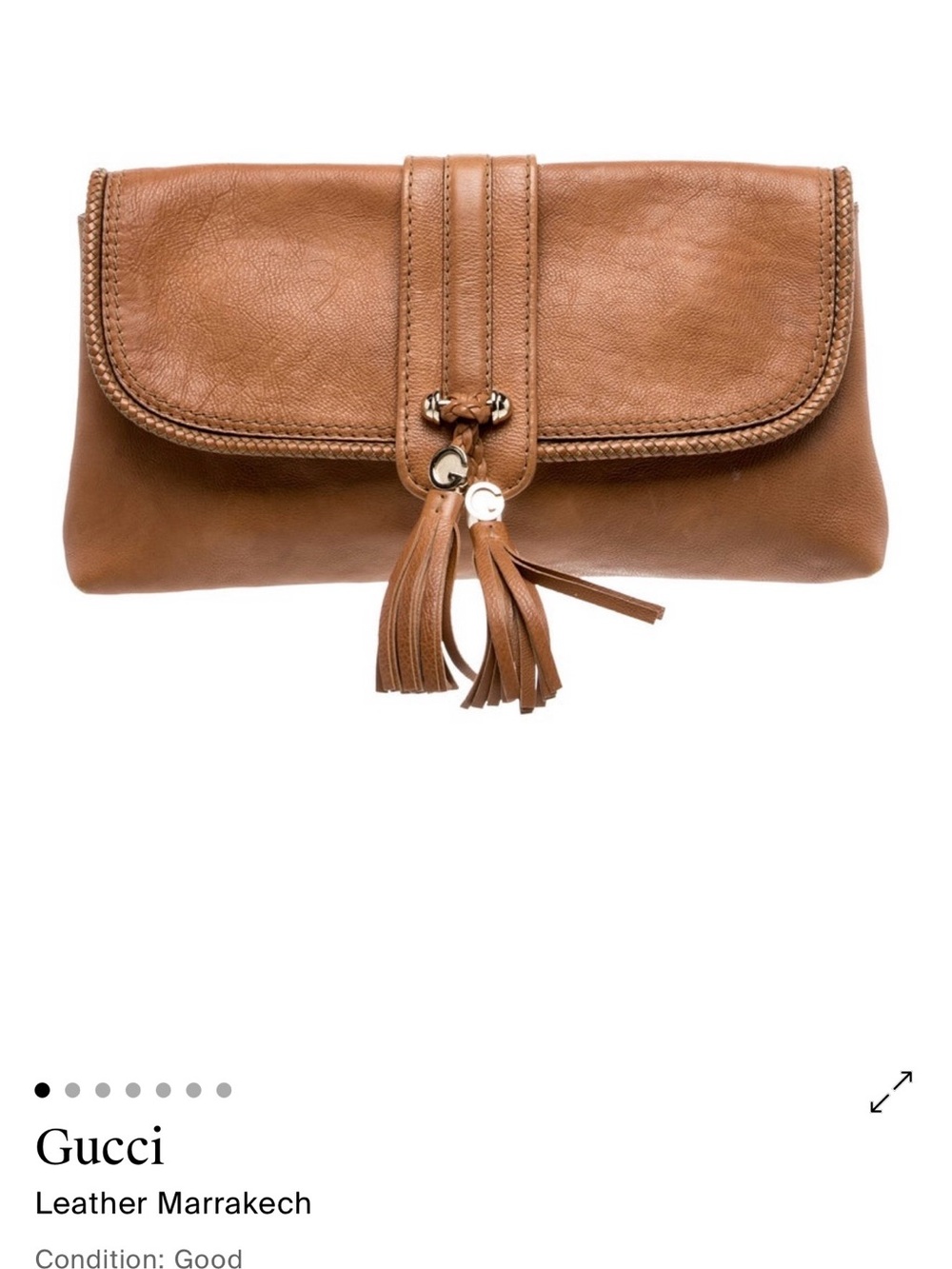 GUCCI Leather Marrakech Tassel Clutch - Tan - Picture 4 of 16